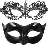 Couple Masquerade Mask Set Black Venetian Halloween