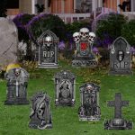 8 Pack Halloween Tombstones Yard Sign with Stakes, 16''