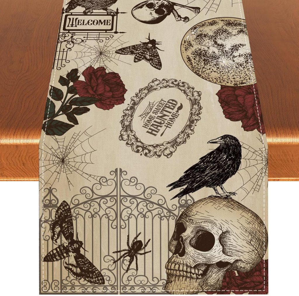 Retro Halloween Table Runner Halloween Gothic Skull
