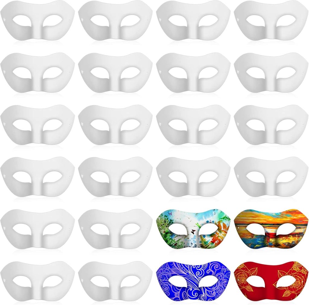 Leyndo 24 Pcs Paper Mache Masks Half Face White