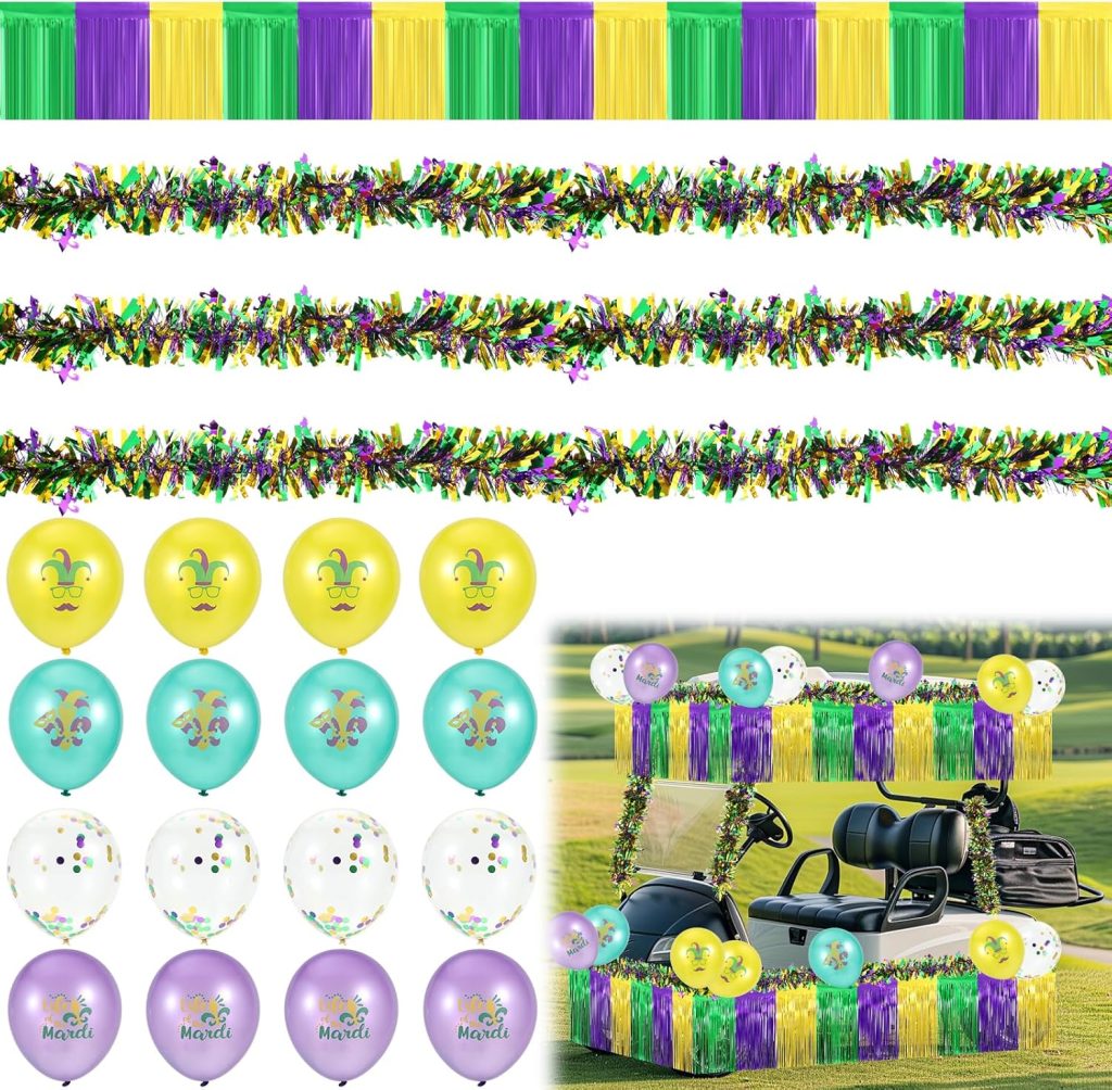 Mardi Gras Golf Cart Decoration Set - Purple Green Gold