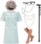 EBYTOP Women's Old Lady Costume Kit with Nightgown Wig