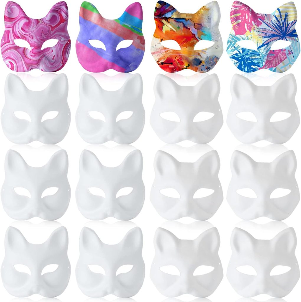 Leyndo 24 Pcs Paper Mache Masks Half Face White