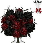 Halloween Flowers Bouquet: Lifelike Burgundy, Red, &