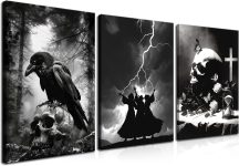 Framed Dark Gothic Canvas Wall Art Set of 3, Creepy