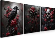 Gothic Canvas Wall Art Set of 3, Romantic Rose
