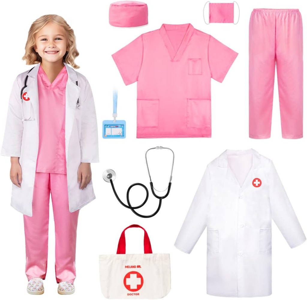 Meland Doctor Costume for Girls - Kids Scrubs with Lab