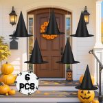 6Pcs Halloween Decorations, Black Witch Hats for