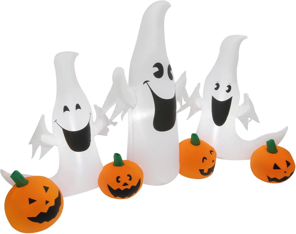 4.6ft LED Lighted Halloween Inflatables, 3 Ghosts + 4