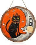 Halloween Cat Decor, Vintage Gothic Black Cat Moon Wall
