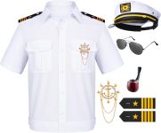 6PCS Men's Yacht Captain Sailor Costume Adult Shirt Hat