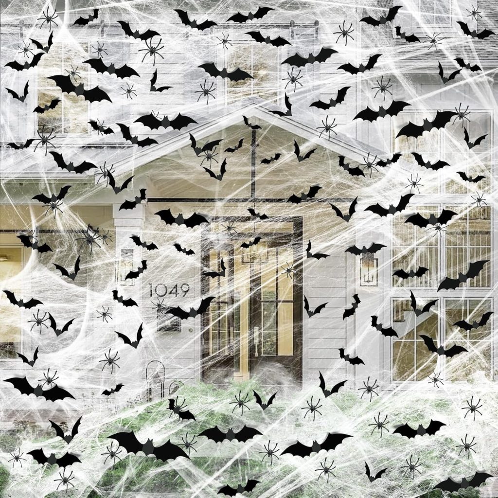 Famoby 1200 sqft Halloween Spider Webs and 120pcs Fake