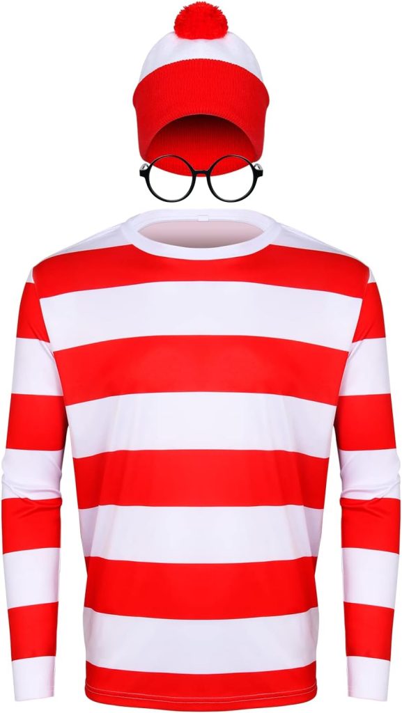 PARTYEVER Adult Men Halloween Red and White Striped
