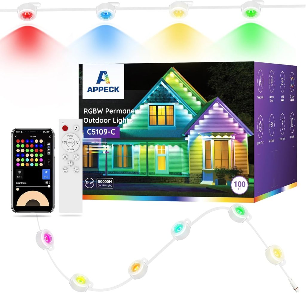 APPECK Permanent Outdoor Lights 100ft with 72 LEDs, 111