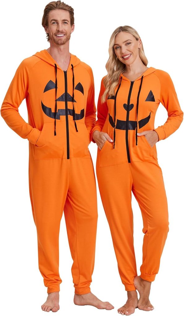 Ekouaer Christmas Onesie for Couples Zipper Hooded