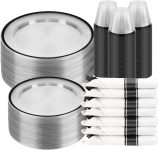 BESTSTAR 350PCS Clear and Black Disposable Plates Set