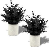 2 Pack Black Fake Eucalyptus Small Fake Plants Potted