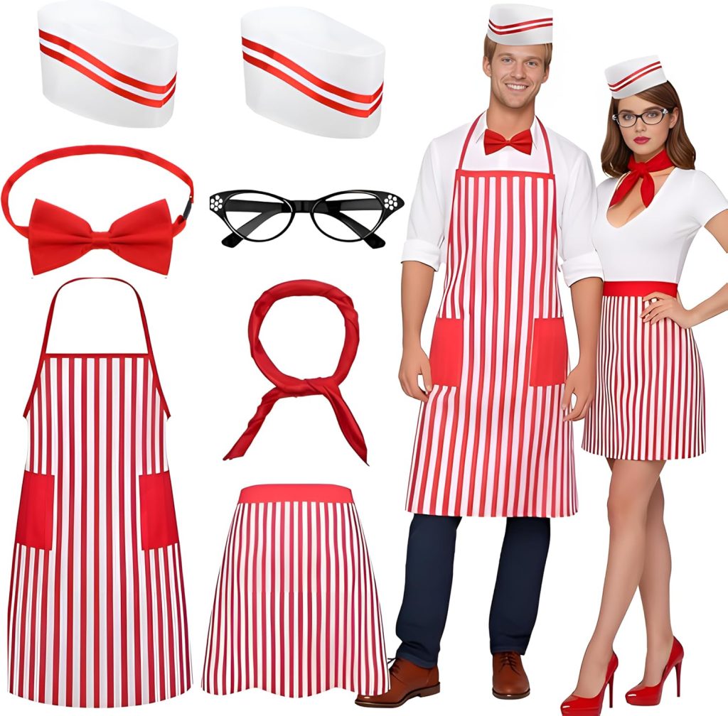 Yahenda 7 Pcs 1950s Waiter Couple Costume Halloween