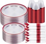 BESTSTAR 350PCS Clear and Red Disposable Plates Set for