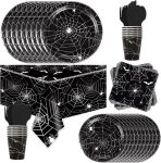 97Pcs Halloween Spider Web Tableware Party Supplies