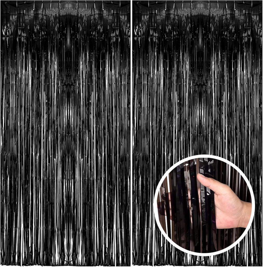 2 Pack Black Party Streamers Backdrop Tinsel Foil