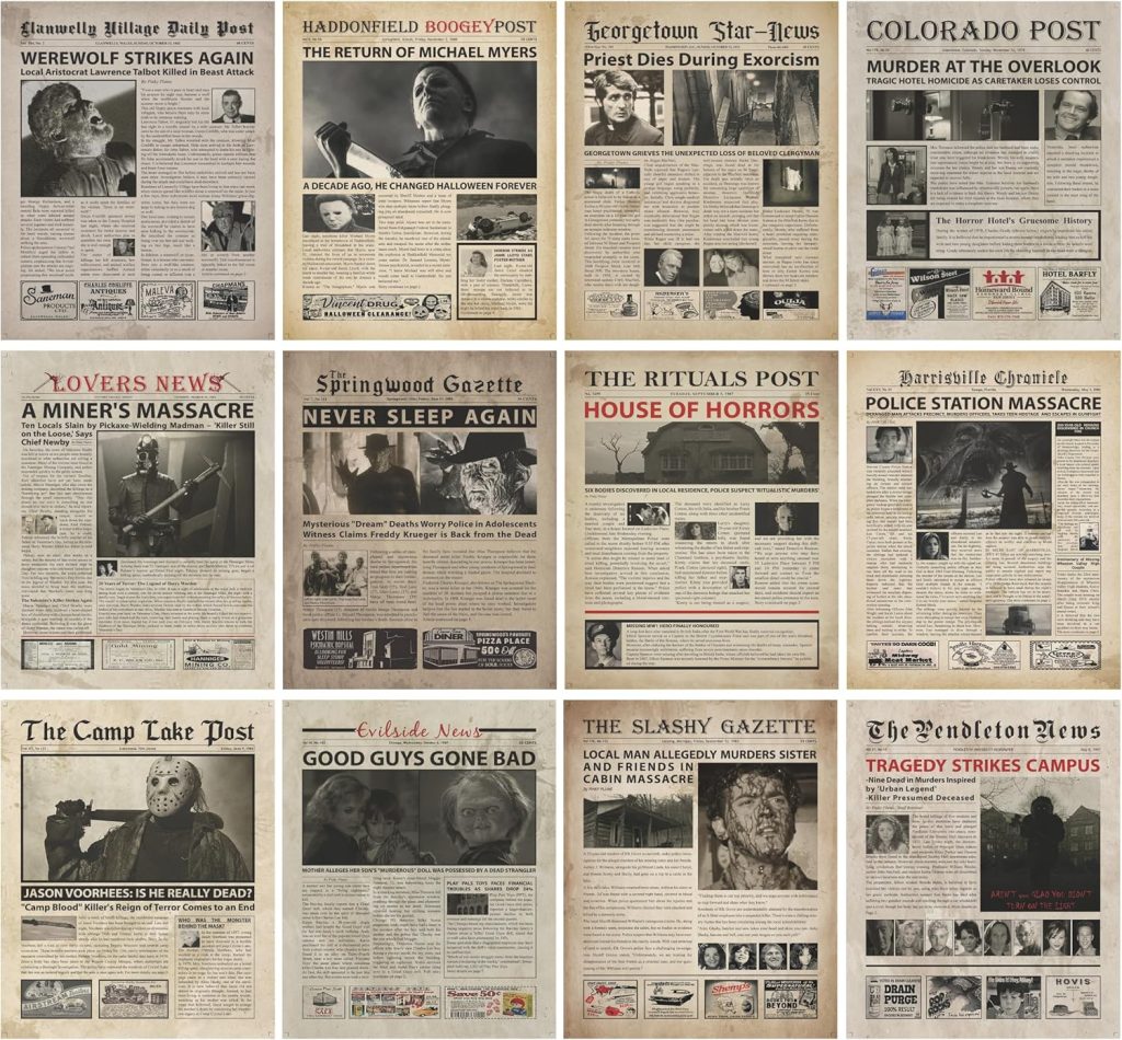 Vintage Horror Movie Newspaper Poster - 8x10 Inches