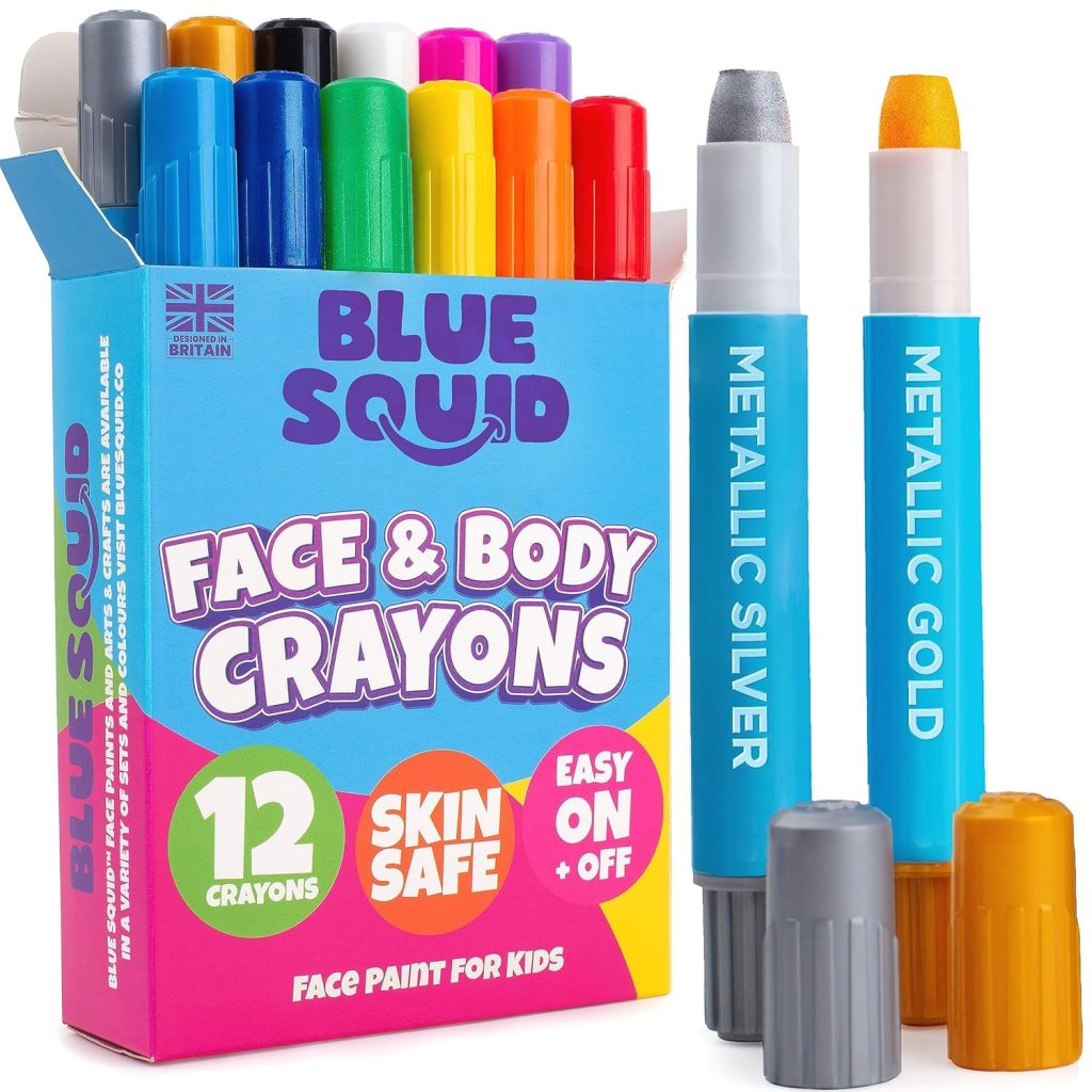 Blue Squid Face Paint Crayons - 12 Vibrant Colors