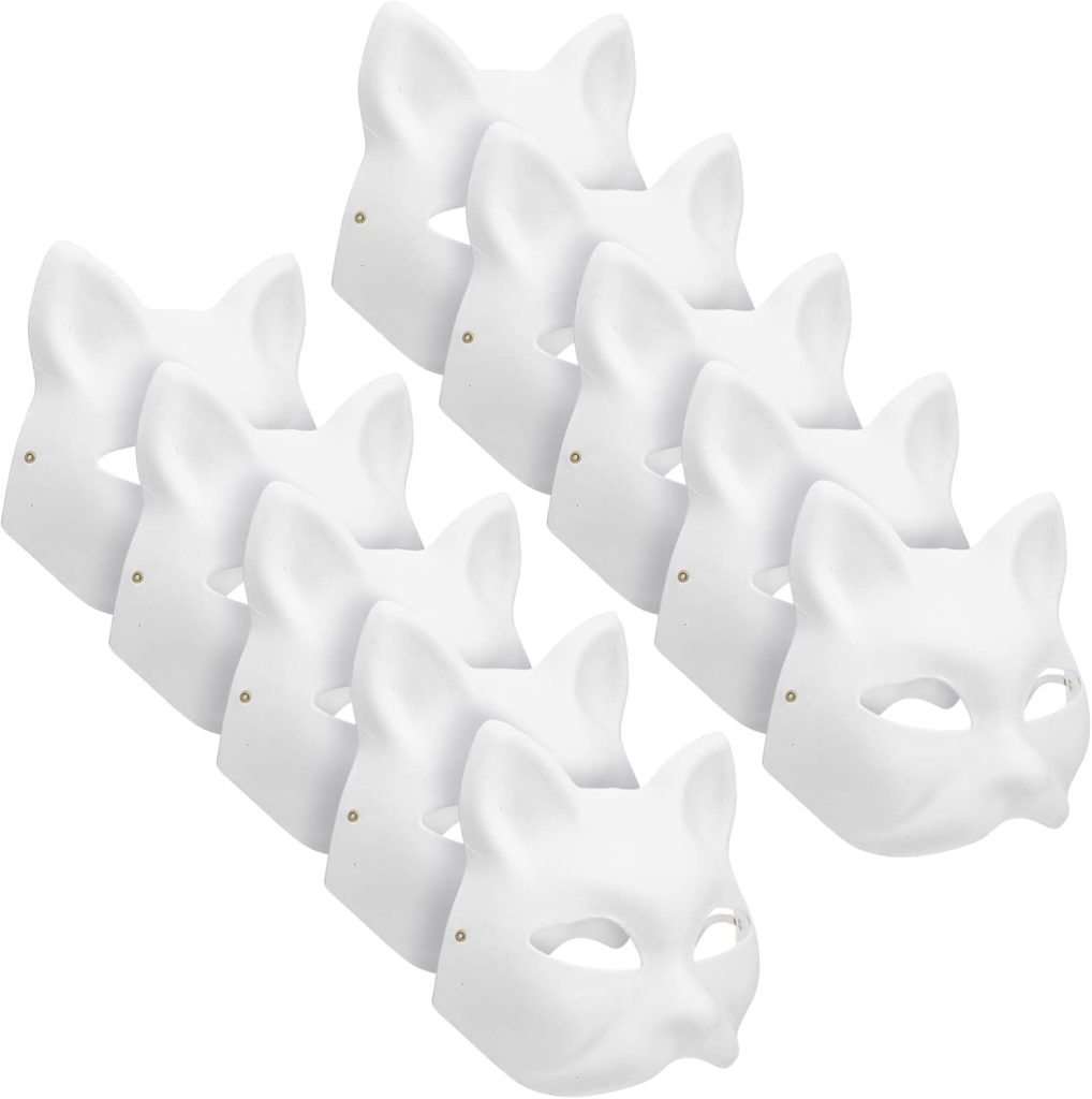 MAELSTROM 10PCS Cat Masks Therian Mask White Blank