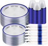 BESTSTAR 350PCS Clear and Blue Disposable Plates Set
