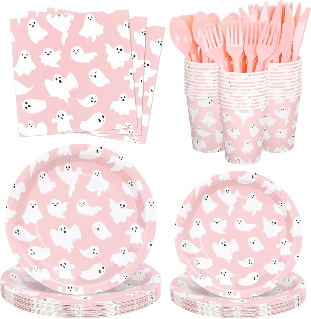 Whaline 168 Pcs Halloween Ghost Paper Tableware Set