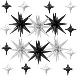 18 Pcs Black Silver Star Balloons, Silver and Black