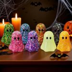8pcs Mini Ghost Figurines Set, Cute Glitter Ghost