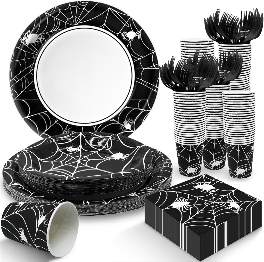 Halloween Spider Web Plates and Napkins Party Supplies,