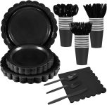 175 Pcs Black Plates and Napkins 25 Guest Black Party