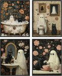 TWNSLLA 4pcs Halloween Ghost Pictures Wall