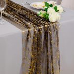Snowkingdom Black and Gold Cheesecloth Table Runner 10