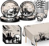 Scary Halloween Party Plates Supplies Skull Bats Plates
