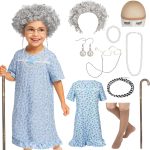 MY-LADY Old Lady Costume 10PCS Set Grandma Costume