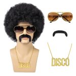 Afro Wig Men, 5pcs Set ( Glasses+ Necklace+ Mustache+