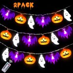 2 Pack Halloween Pumpkin Ghost Bat String Lights