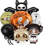 7 PCS Halloween Balloons, Cute Mummy Spider Bat Ghosts
