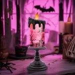 Halloween Snow Globe Candle with Pink Graveyard Scene –