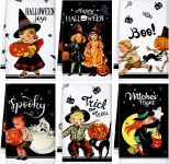 6 Pcs Halloween Kitchen Towels Absorbent Horrible Witch