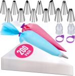 200Pcs Piping Bags and Tips Set, 12 Inch Pastry Bags,
