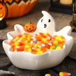 Vesici 7 Inch Halloween Candy Dish Holder Ceramic Ghost