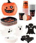 Halloween Party Supplies - Serves 24 - Pumpkin Plates,