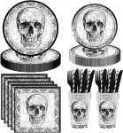 140Pcs Black Skull Birthday Party Decorations for 20