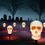 Halloween Skull Pathway Lights, 4 Pack 3D Skeleton