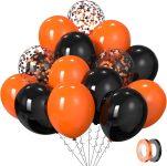 Black and Orange Balloons, 60Pcs 12inch Black Orange