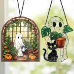 2 Cute Halloween Decoration Suncatchers, 6" Spooky Cute